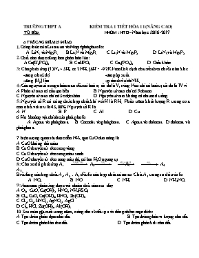 Kiểm tra 1 tiết Hóa 11 (nâng cao nhóm Nitơ năm học 2016 - 2017)